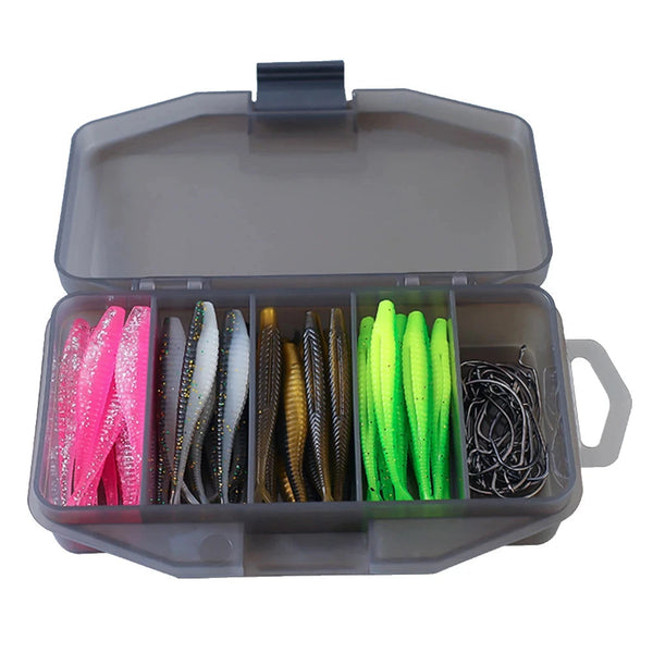 Kit de Iscas Soft 61 Peças + Caixa Brinde – Iscas Artificiais Realistas para Pesca