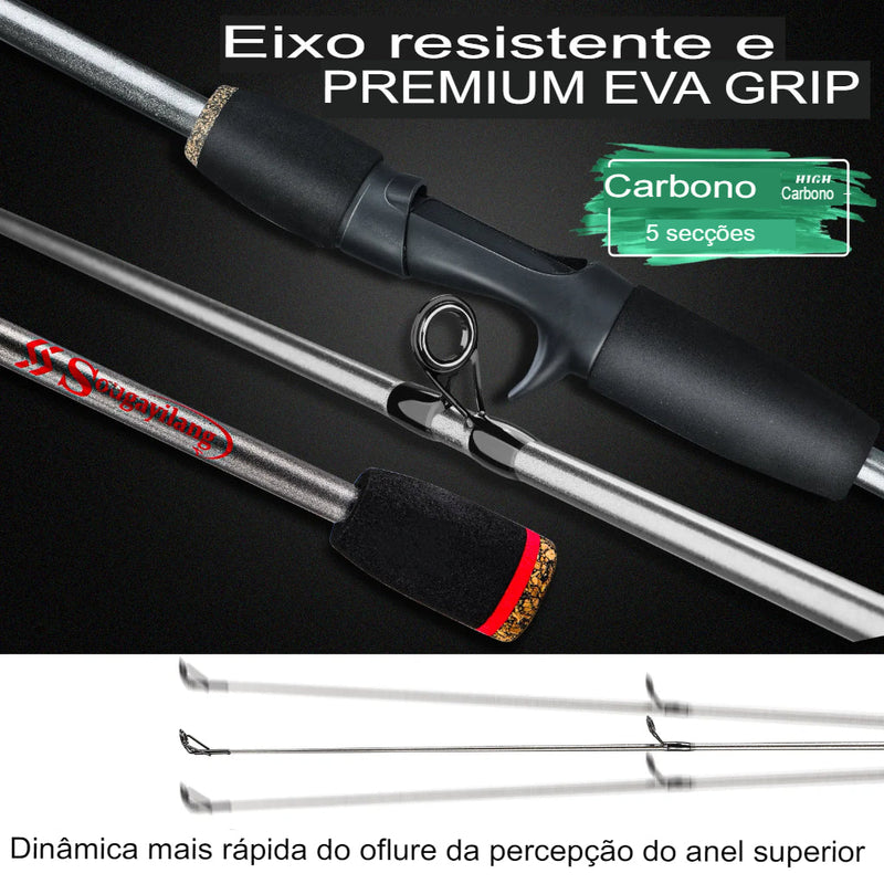 Kit de Vara e Carretilha| Ultra Resistente 1,8m |Drag Máx 10kg + Linha PE Grátis Sougayilang