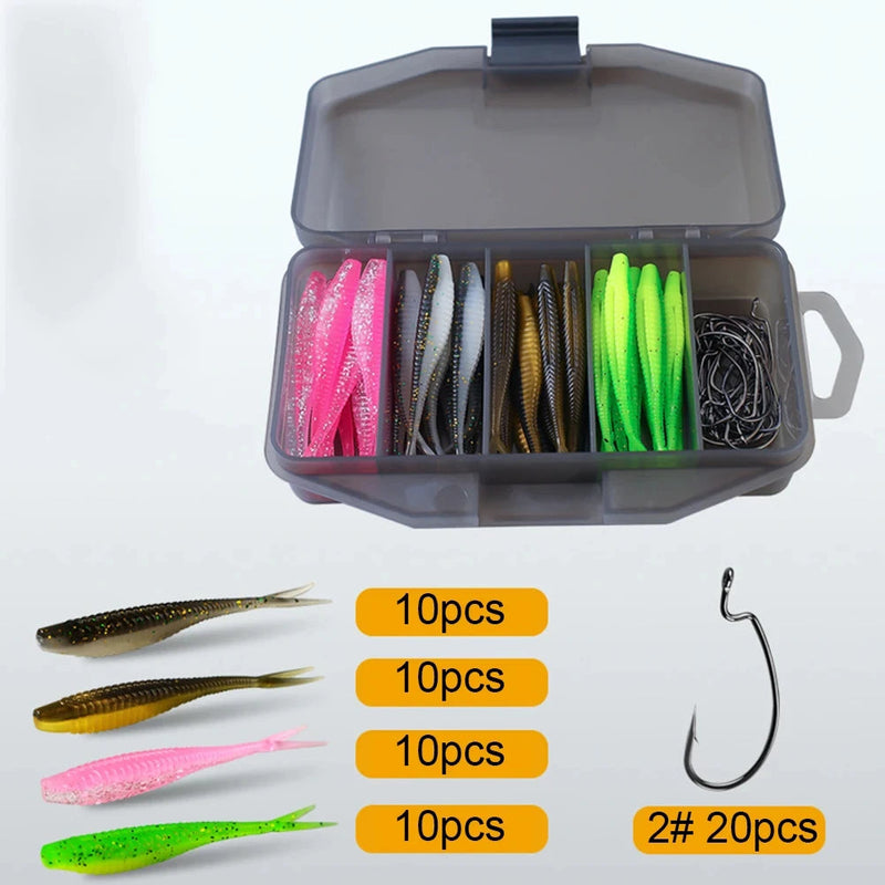 Kit de Iscas Soft 61 Peças + Caixa Brinde – Iscas Artificiais Realistas para Pesca