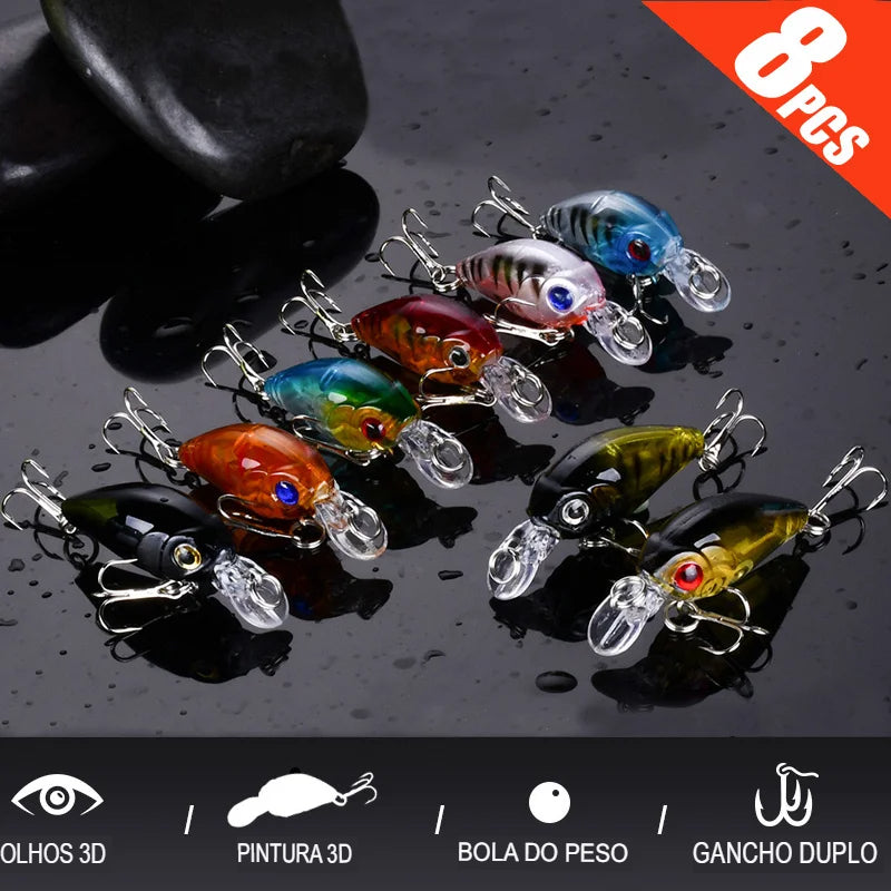 Iscas Crankbait   | Kit Com 8 Unidades | Meia Água e Profundidade