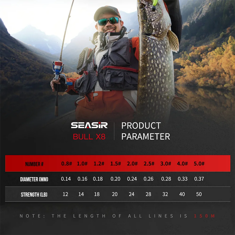 Linha de Pesca Multifilamento   | Seasir RedBull 8 Fios PE 150M Alta Resistência
