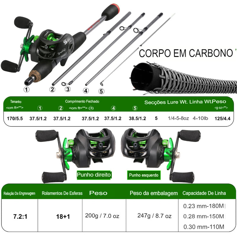 Kit de Vara e Carretilha| Ultra Resistente 1,8m |Drag Máx 10kg + Linha PE Grátis Sougayilang