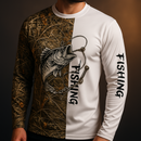 Camisa de Pesca Masculinas de Manga Longa - Secagem Rápida - Marrom Com Branco