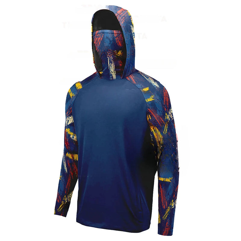 Camisa de Pesca Masculina UPF 50+ Com Capuz e Máscara UV