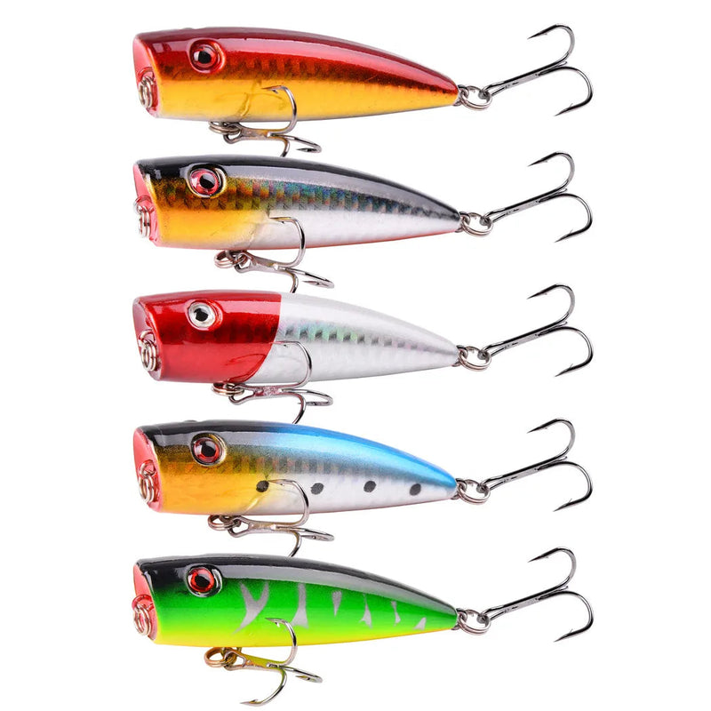 Kit de Iscas Popper   | 5 Unidades (Para Pesca em Superfície)