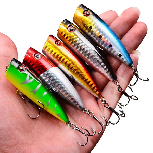 Kit de Iscas Popper   | 5 Unidades (Para Pesca em Superfície)